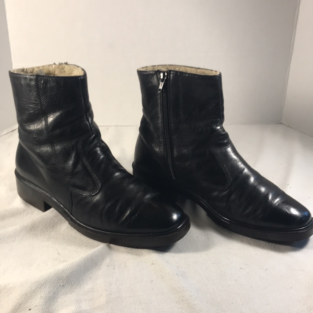 Metzeler Men’s Vintage Black Leather Side Zip Fur Lined Ankle Boots Size 8